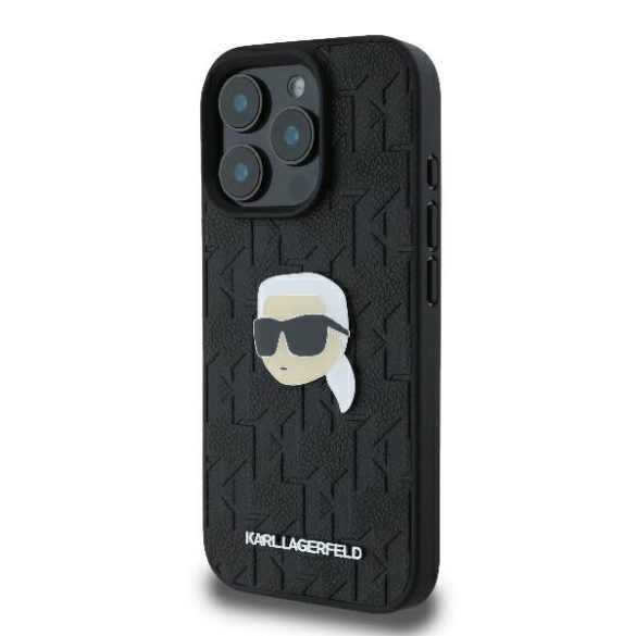 Karl Lagerfeld KLHCP16XPGKLKIPK Monogram Karl Head Pin keménytok iPhone 16 Pro Max - fekete