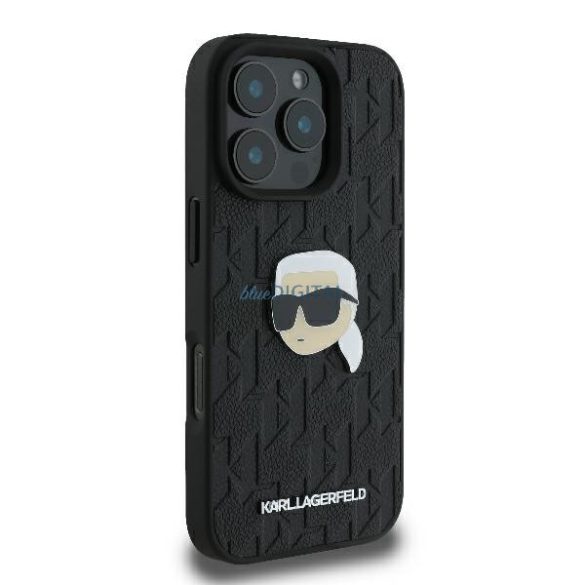 Karl Lagerfeld KLHCP16XPGKLKIPK Monogram Karl Head Pin keménytok iPhone 16 Pro Max - fekete