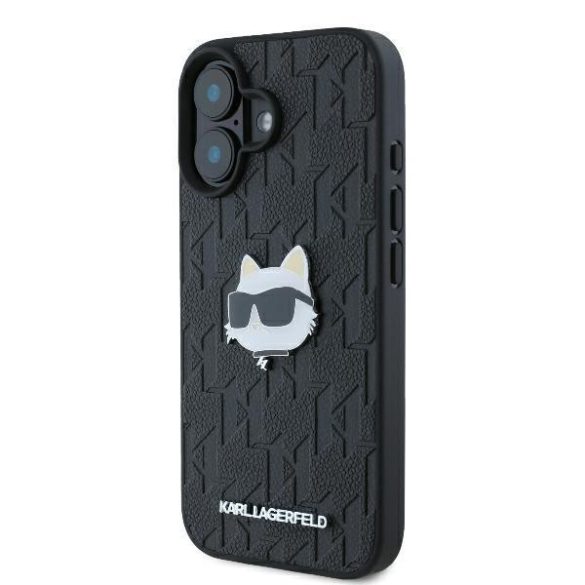 Karl Lagerfeld KLHCP16SPGKLCHPK Monogram Choupette Head Pin keménytok iPhone 16 - fekete