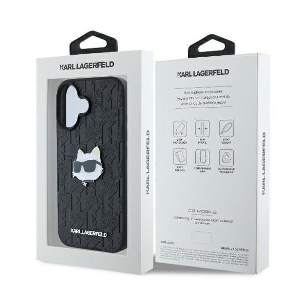 Karl Lagerfeld KLHCP16SPGKLCHPK Monogram Choupette Head Pin keménytok iPhone 16 - fekete