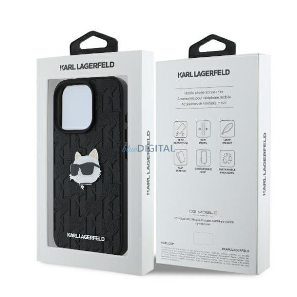 Karl Lagerfeld KLHCP16LPGKLCHPK Monogram Choupette Head Pin keménytok iPhone 16 Pro - fekete