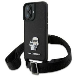   Karl Lagerfeld KLHCP16SSAKCPBK Saffiano Karl&Choupette Metal Pin CBDY Strap keménytok iPhone 16 - fekete