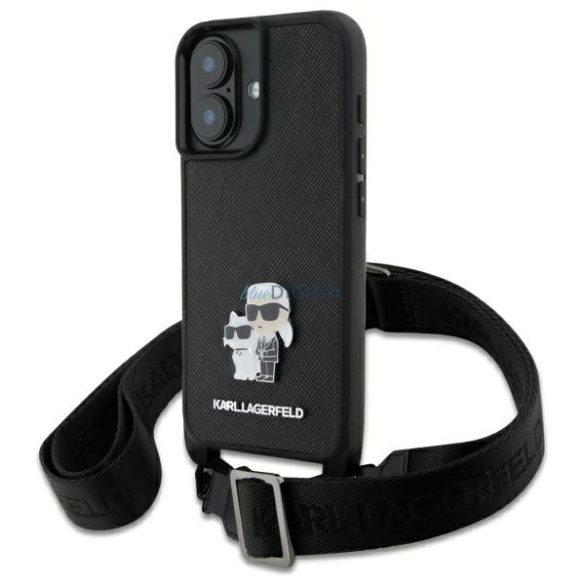 Karl Lagerfeld KLHCP16SSAKCPBK Saffiano Karl&Choupette Metal Pin CBDY Strap keménytok iPhone 16 - fekete