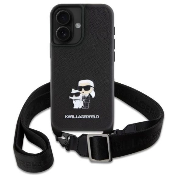 Karl Lagerfeld KLHCP16SSAKCPBK Saffiano Karl&Choupette Metal Pin CBDY Strap keménytok iPhone 16 - fekete