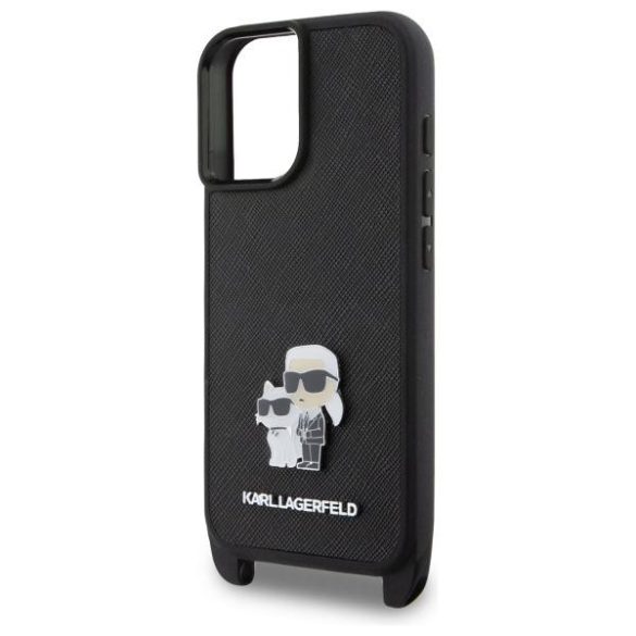 Karl Lagerfeld KLHCP16SSAKCPBK Saffiano Karl&Choupette Metal Pin CBDY Strap keménytok iPhone 16 - fekete