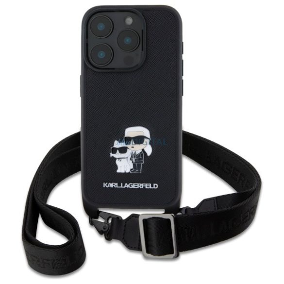 Karl Lagerfeld KLHCP16LSAKCPBK Saffiano Karl&Choupette Metal Pin CBDY Strap keménytok iPhone 16 Pro - fekete