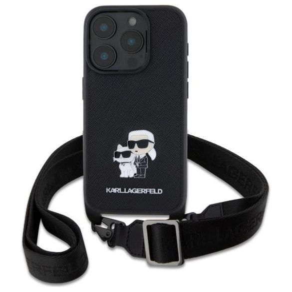 Karl Lagerfeld KLHCP16XSAKCPBK Saffiano Karl&Choupette Metal Pin CBDY Strap keménytok iPhone 16 Pro Max - fekete