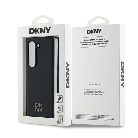 DKNY DKHMZFD6PSMCSLK Magsafe Plain Leather Metal Stack Logo tok Samsung Galaxy Z Fold6 F956 - fekete