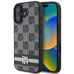   DKNY DKHCP16SPCPTSSK Checkered Pattern & Printed Stripes keménytok iPhone 16 - fekete