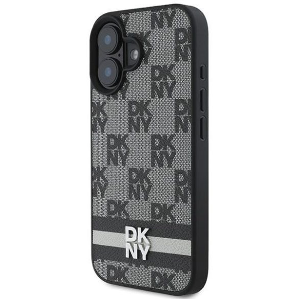 DKNY DKHCP16SPCPTSSK Checkered Pattern & Printed Stripes keménytok iPhone 16 - fekete