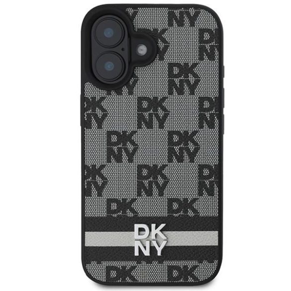 DKNY DKHCP16SPCPTSSK Checkered Pattern & Printed Stripes keménytok iPhone 16 - fekete