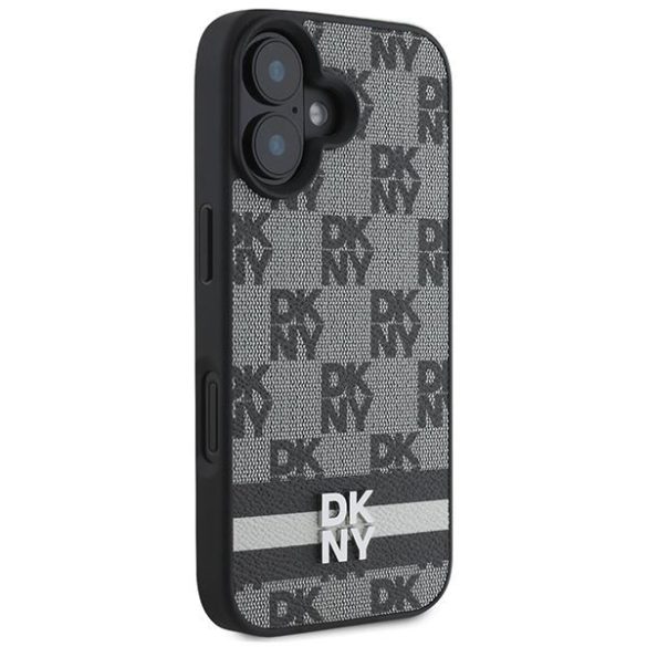 DKNY DKHCP16SPCPTSSK Checkered Pattern & Printed Stripes keménytok iPhone 16 - fekete