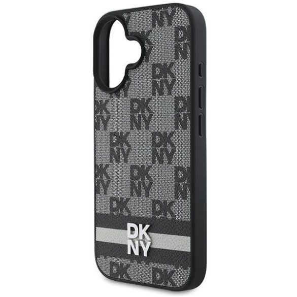 DKNY DKHCP16SPCPTSSK Checkered Pattern & Printed Stripes keménytok iPhone 16 - fekete