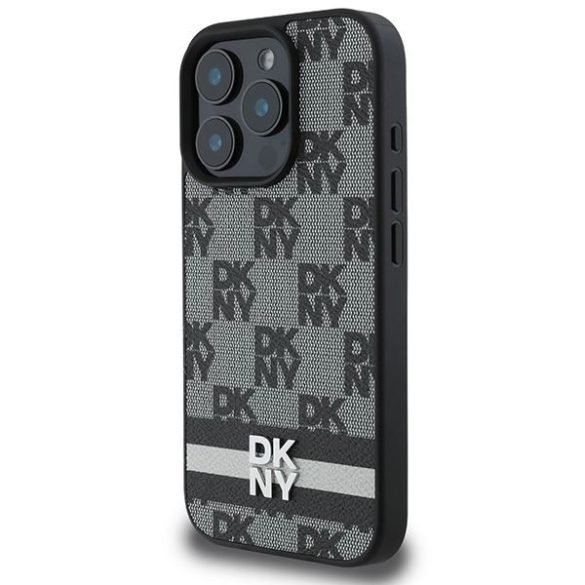 DKNY DKHCP16LPCPTSSK Checkered Pattern & Printed Stripes keménytok iPhone 16 Pro - fekete