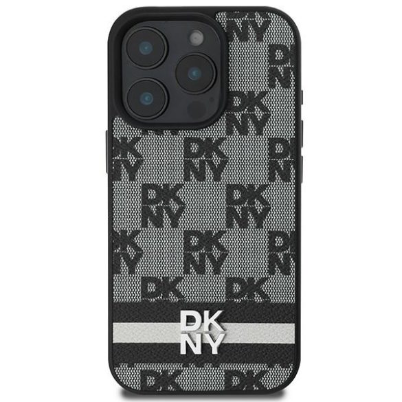 DKNY DKHCP16LPCPTSSK Checkered Pattern & Printed Stripes keménytok iPhone 16 Pro - fekete