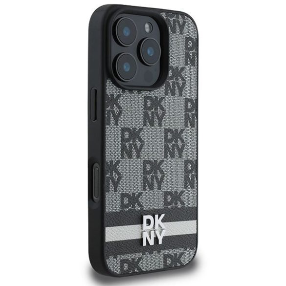 DKNY DKHCP16LPCPTSSK Checkered Pattern & Printed Stripes keménytok iPhone 16 Pro - fekete