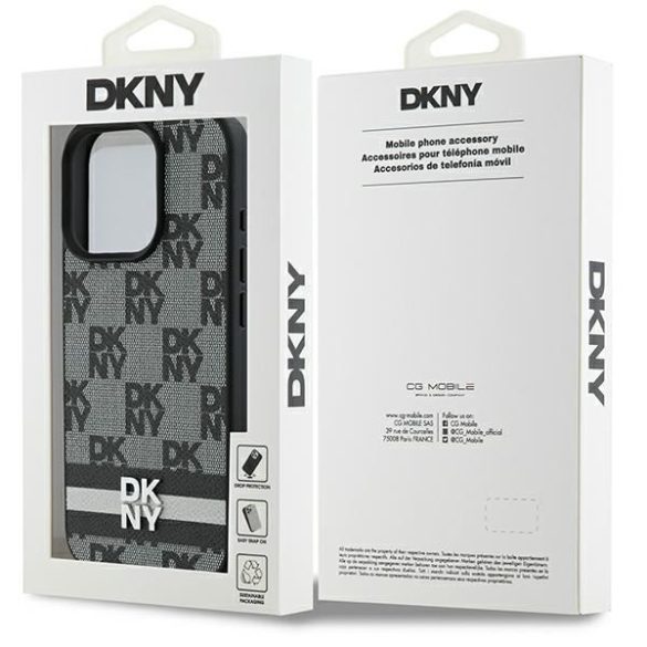 DKNY DKHCP16LPCPTSSK Checkered Pattern & Printed Stripes keménytok iPhone 16 Pro - fekete