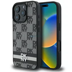   DKNY DKHCP16XPCPTSSK Checkered Pattern & Printed Stripes keménytok iPhone 16 Pro Max - fekete