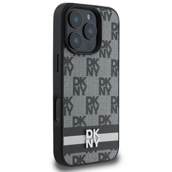 DKNY DKHCP16XPCPTSSK Checkered Pattern & Printed Stripes keménytok iPhone 16 Pro Max - fekete