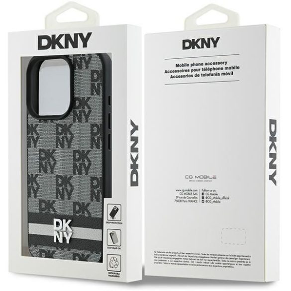 DKNY DKHCP16XPCPTSSK Checkered Pattern & Printed Stripes keménytok iPhone 16 Pro Max - fekete