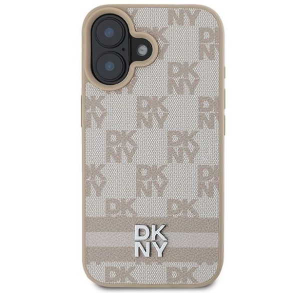 DKNY DKHCP16SPCPTSSP Checkered Pattern & Printed Stripes keménytok iPhone 16 - rózsaszín