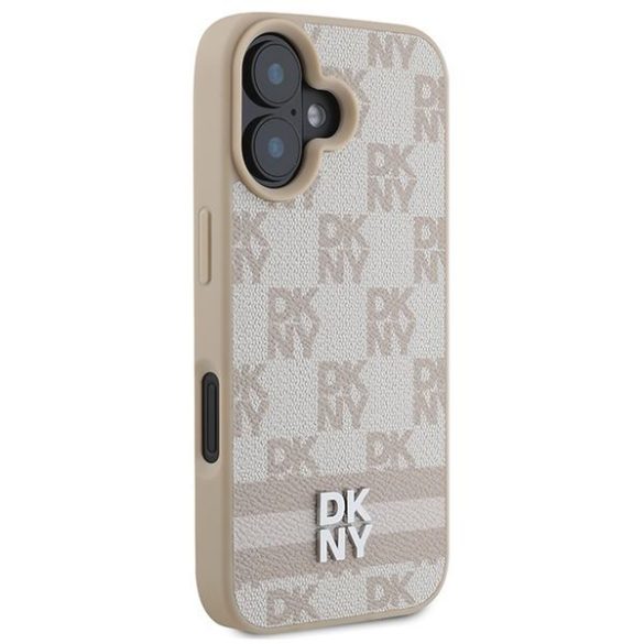 DKNY DKHCP16SPCPTSSP Checkered Pattern & Printed Stripes keménytok iPhone 16 - rózsaszín