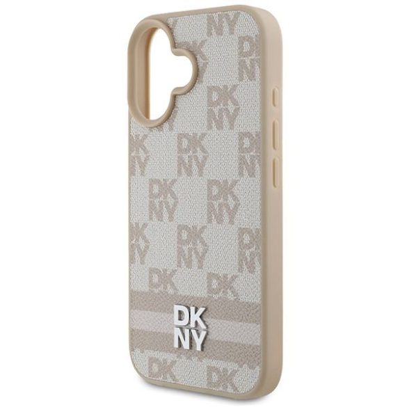 DKNY DKHCP16SPCPTSSP Checkered Pattern & Printed Stripes keménytok iPhone 16 - rózsaszín