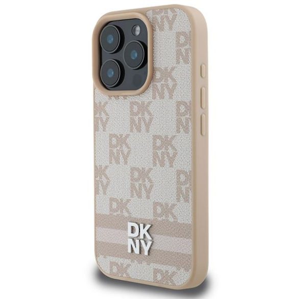 DKNY DKHCP16LPCPTSSP Checkered Pattern & Printed Stripes keménytok iPhone 16 Pro - rózsaszín