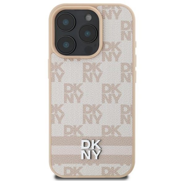 DKNY DKHCP16LPCPTSSP Checkered Pattern & Printed Stripes keménytok iPhone 16 Pro - rózsaszín