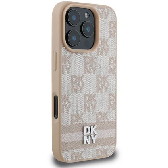 DKNY DKHCP16LPCPTSSP Checkered Pattern & Printed Stripes keménytok iPhone 16 Pro - rózsaszín