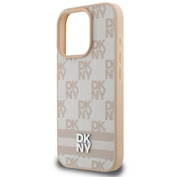 DKNY DKHCP16LPCPTSSP Checkered Pattern & Printed Stripes keménytok iPhone 16 Pro - rózsaszín