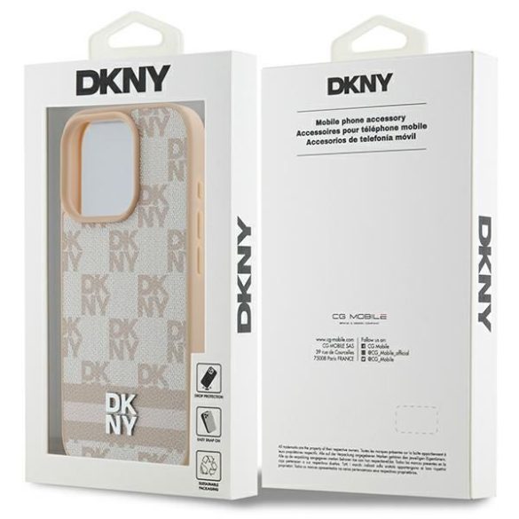 DKNY DKHCP16LPCPTSSP Checkered Pattern & Printed Stripes keménytok iPhone 16 Pro - rózsaszín