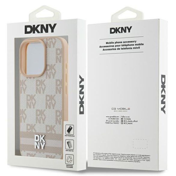 DKNY DKHCP16XPCPTSSP Checkered Pattern & Printed Stripes keménytok iPhone 16 Pro Max - rózsaszín