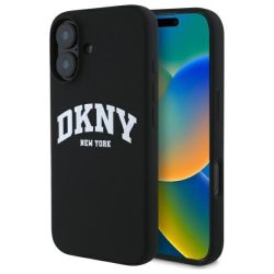   DKNY DKHMP16SSNYACH Silicone White Printed Logo MagSafe-kompatibilis keménytok iPhone 16 - fekete
