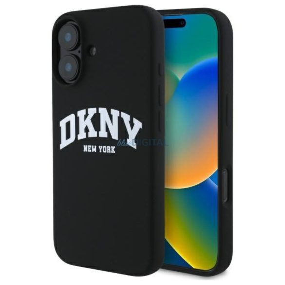 DKNY DKHMP16SSNYACH Silicone White Printed Logo MagSafe-kompatibilis keménytok iPhone 16 - fekete