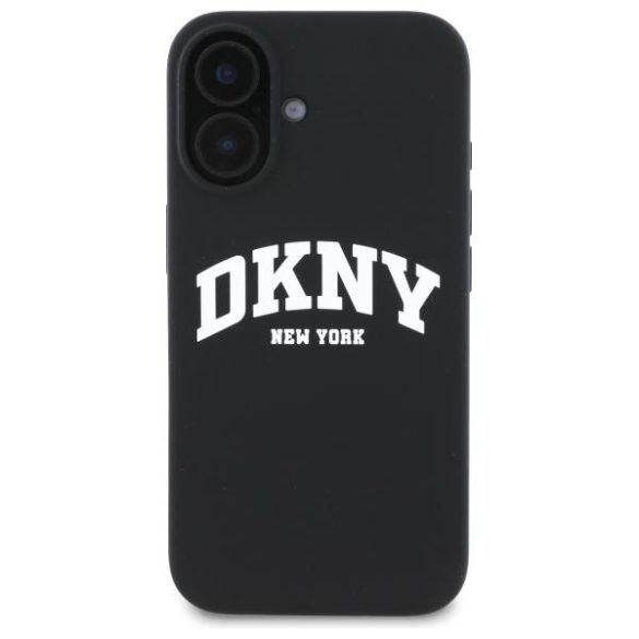 DKNY DKHMP16SSNYACH Silicone White Printed Logo MagSafe-kompatibilis keménytok iPhone 16 - fekete