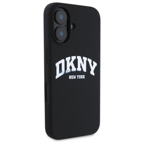 DKNY DKHMP16SSNYACH Silicone White Printed Logo MagSafe-kompatibilis keménytok iPhone 16 - fekete