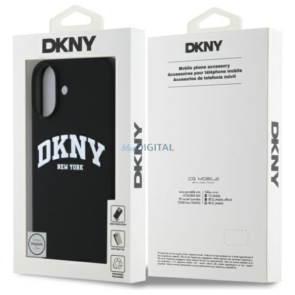 DKNY DKHMP16SSNYACH Silicone White Printed Logo MagSafe-kompatibilis keménytok iPhone 16 - fekete