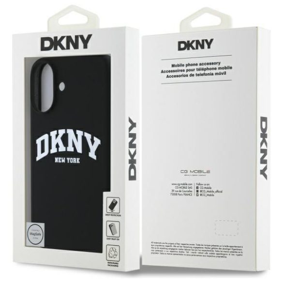 DKNY DKHMP16SSNYACH Silicone White Printed Logo MagSafe-kompatibilis keménytok iPhone 16 - fekete