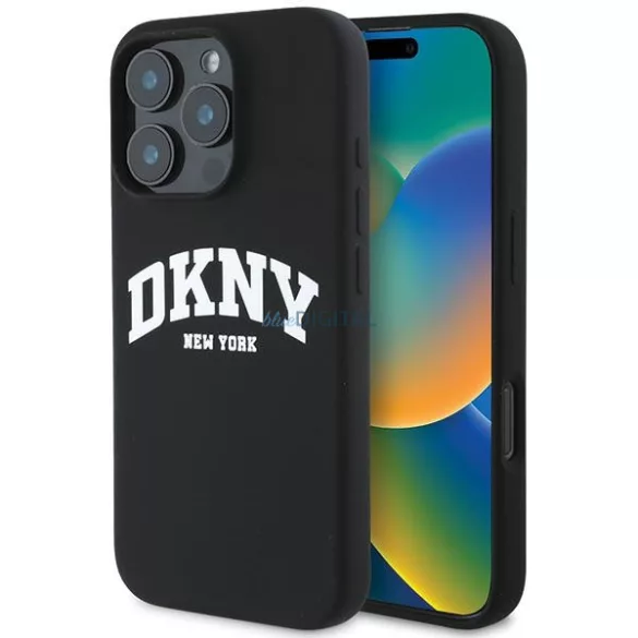 DKNY DKHMP16LSNYACH Silicone White Printed Logo MagSafe keménytok iPhone 16 Pro - fekete