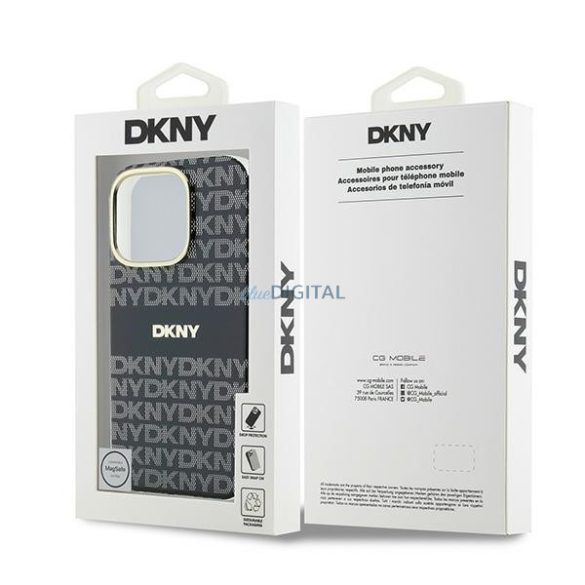 DKNY DKHMP16LHRHSEK Repeat Texture Pattern With Stripe keménytok iPhone 16 Pro - fekete