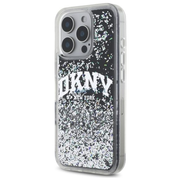 DKNY DKHCP16LLBNAEK Liquid Glitter Arch Logo keménytok iPhone 16 Pro - fekete