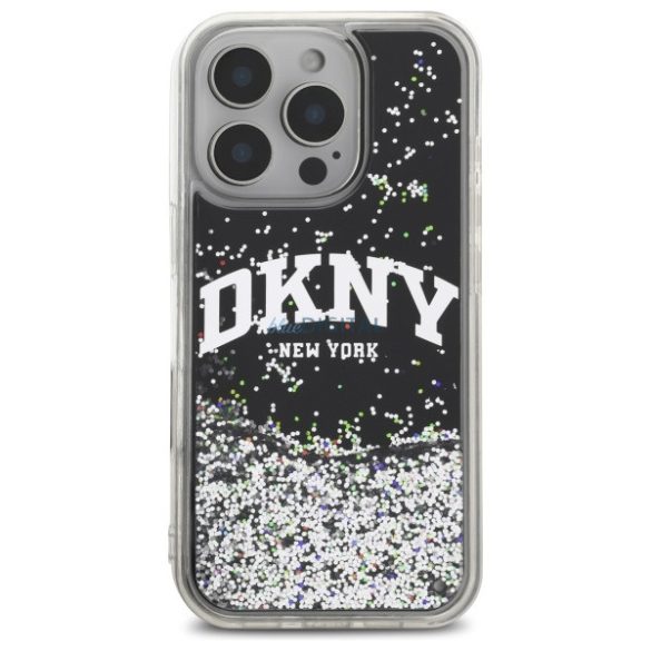 DKNY DKHCP16LLBNAEK Liquid Glitter Arch Logo keménytok iPhone 16 Pro - fekete