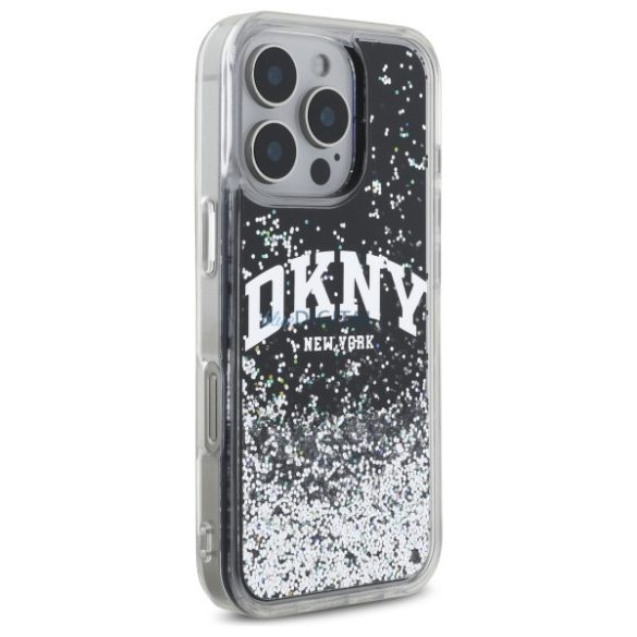 DKNY DKHCP16LLBNAEK Liquid Glitter Arch Logo keménytok iPhone 16 Pro - fekete