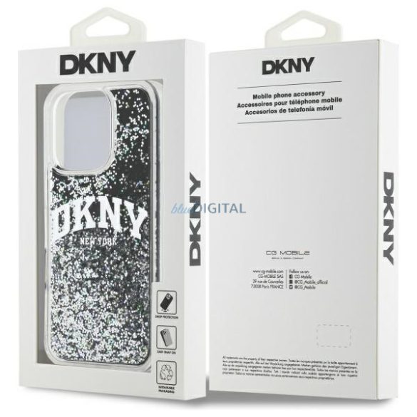 DKNY DKHCP16LLBNAEK Liquid Glitter Arch Logo keménytok iPhone 16 Pro - fekete