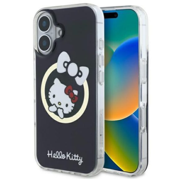 Hello Kitty HKHMP16SHFLBK IML Fun Bow MagSafe-kompatibilis keménytok iPhone 16 - fekete