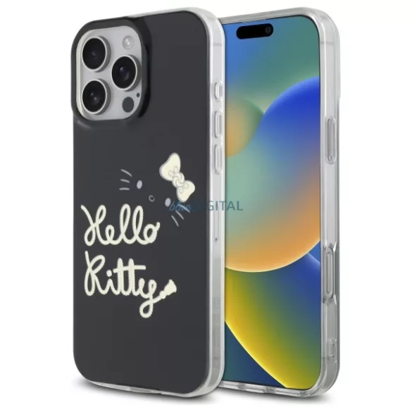 Hello Kitty HKHMP16XHGDIK IML Golden Diva MagSafe-kompatibilis keménytok iPhone 16 Pro - fekete