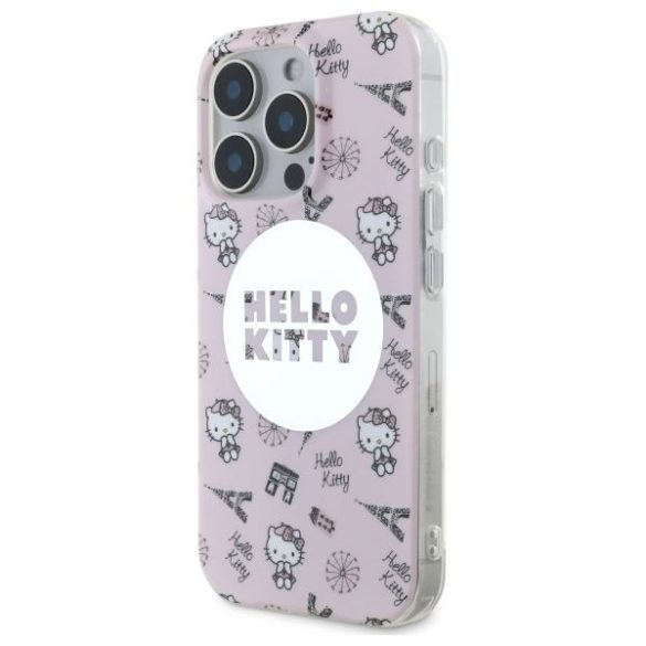 Hello Kitty HKHMP16LHAOPP IML All Over Paris Magsafe keménytok iPhone 16 Pro - rózsaszín