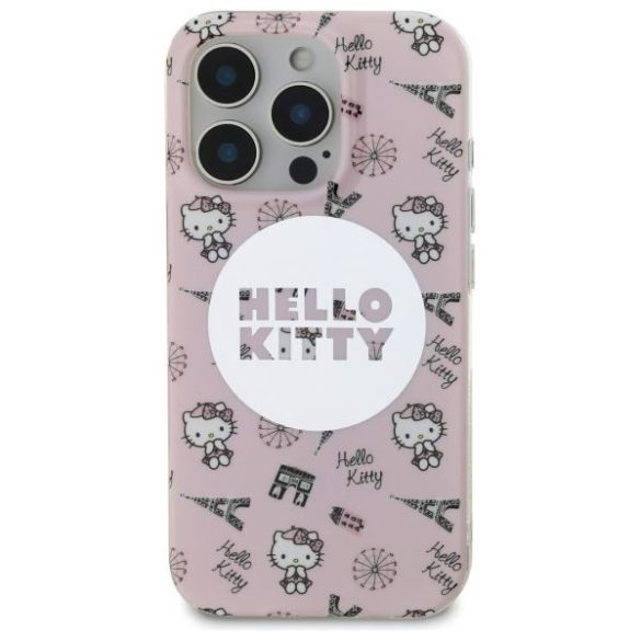 Hello Kitty HKHMP16LHAOPP IML All Over Paris Magsafe keménytok iPhone 16 Pro - rózsaszín