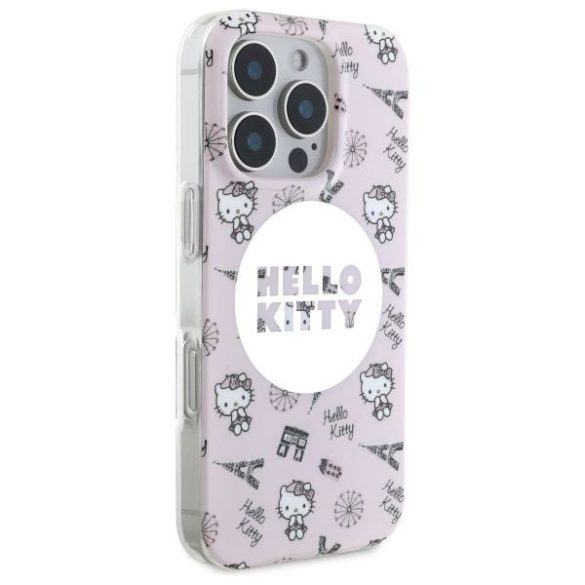 Hello Kitty HKHMP16LHAOPP IML All Over Paris Magsafe keménytok iPhone 16 Pro - rózsaszín